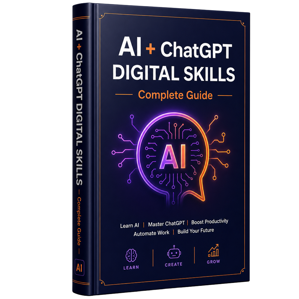 AI + ChatGPT Digital Skills Complete Guide black and orange 3D book cover